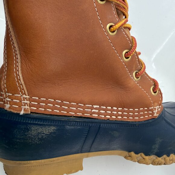 Vintage 90s LL BEAN Leather Lace Up Blue Duck Boots W7-8 / M5 - Picture 7 of 16